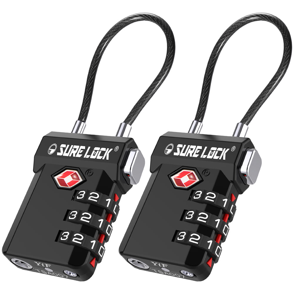 TSA Approved 3-Digit Combination Cable Lock (Black Pack) - LockSelect 