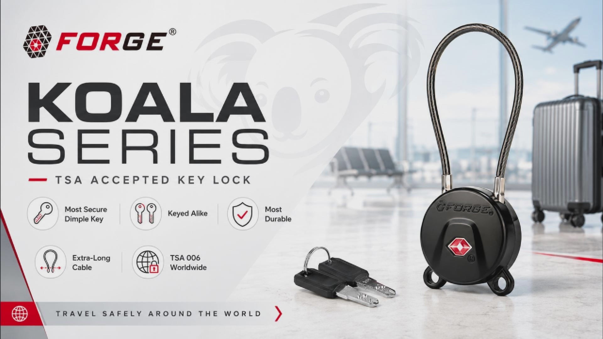 Forge TSA006 Dimple Key Cable Locks (Koala Series, Red 2 Pack)