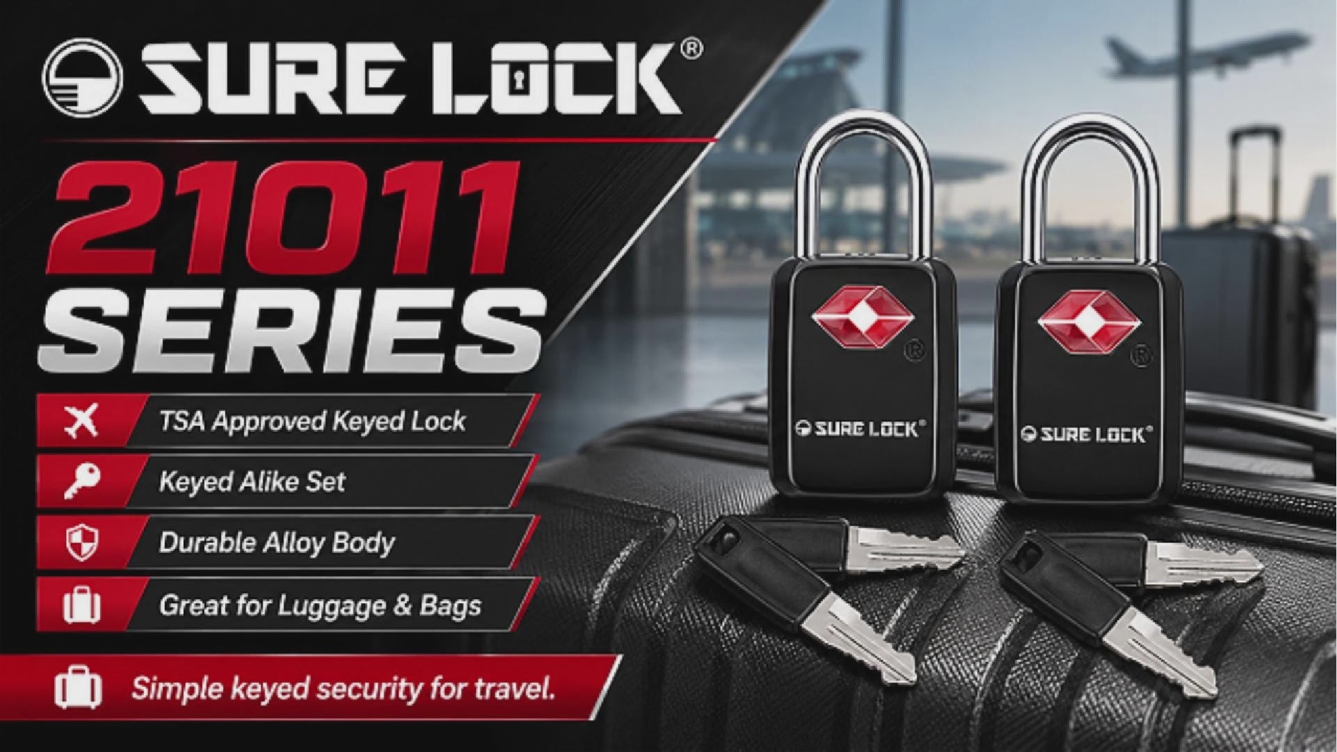 Mini TSA Approved Keyed Luggage Lock – One Key Opens All (Black Pack)