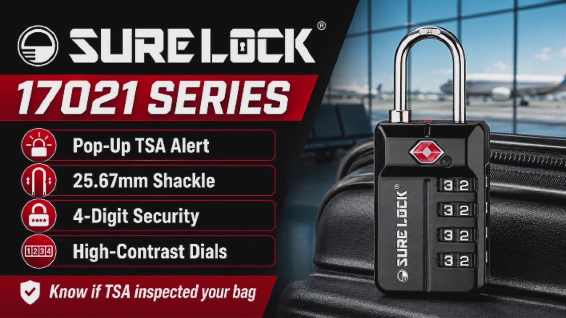 TSA 4-Digit Combination Luggage Lock – Resettable with Open Alert (Orange)