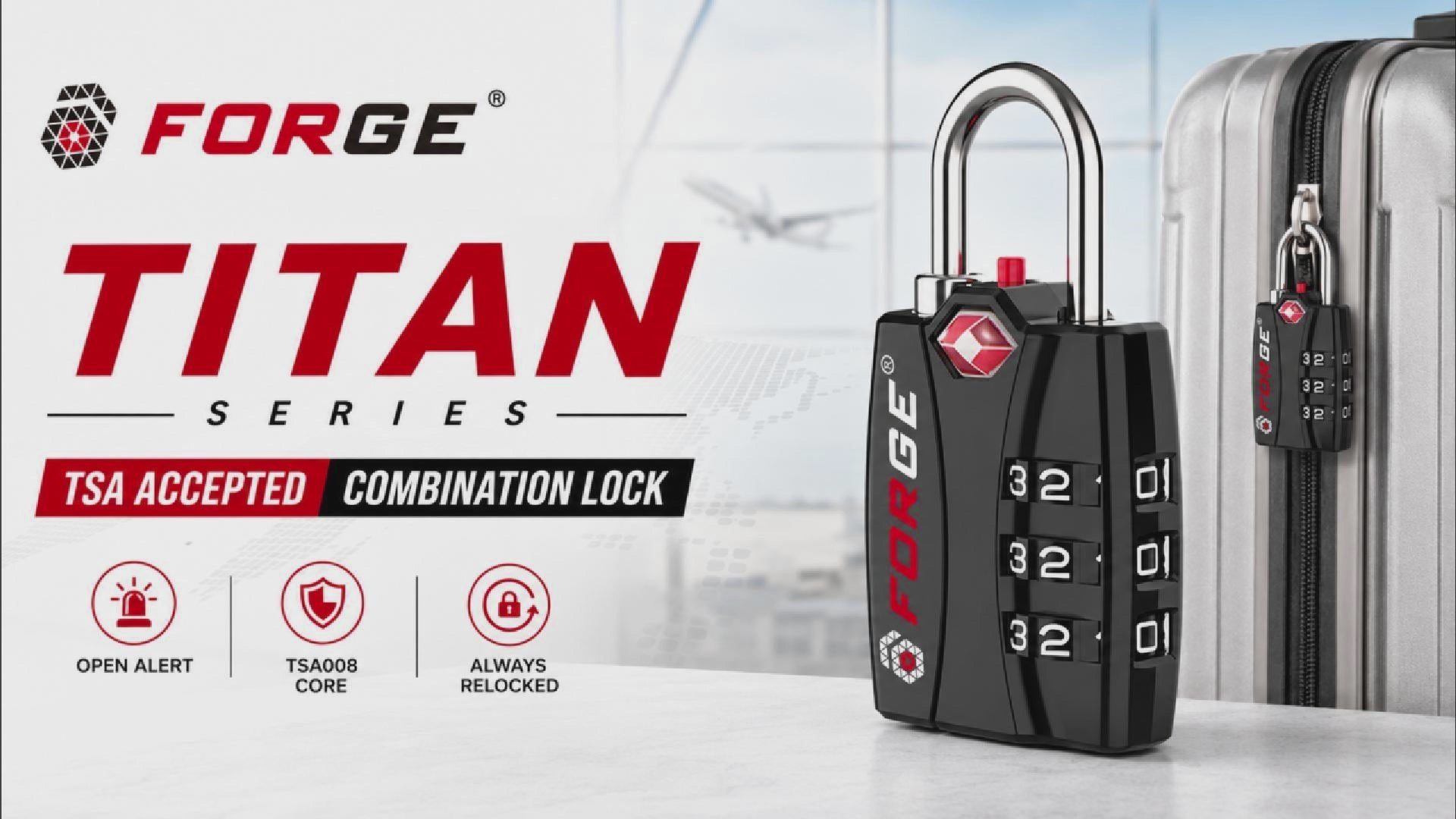 Forge TSA-Approved Luggage Lock: 3-Digit Combination, Open Alert Indicator （Titan Series Black Pack）