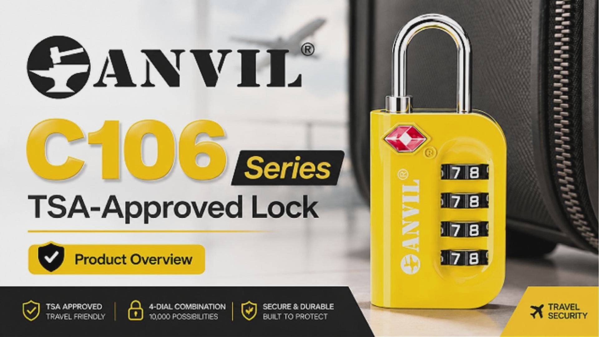 Anvil TSA Approved Luggage Lock – 4-Digit Combination (4 Colors Pack)