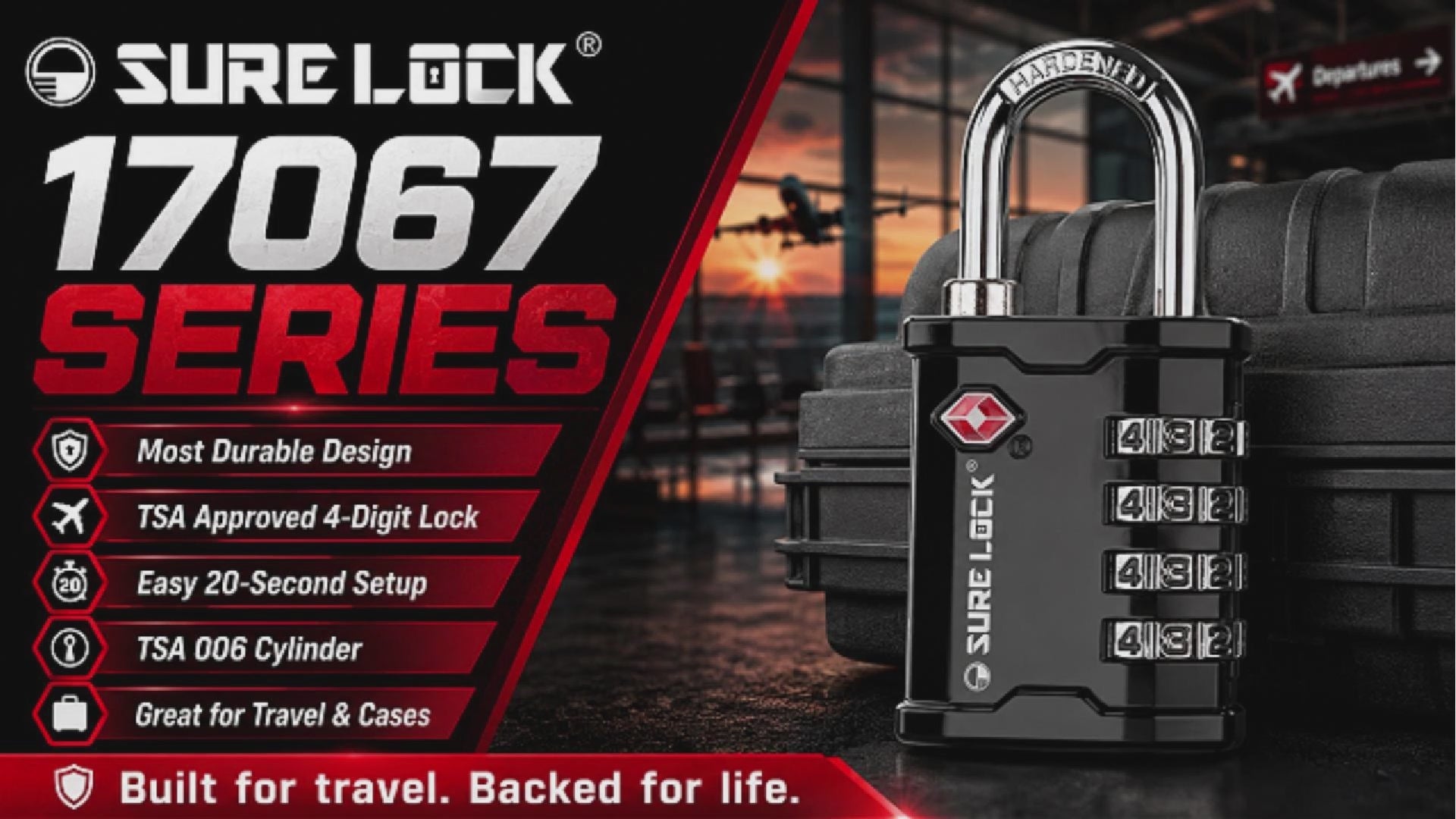 TSA Accepted Heavy Duty Combination Luggage Padlock – Ideal for Gun Cases, Equipment (Black Pack)