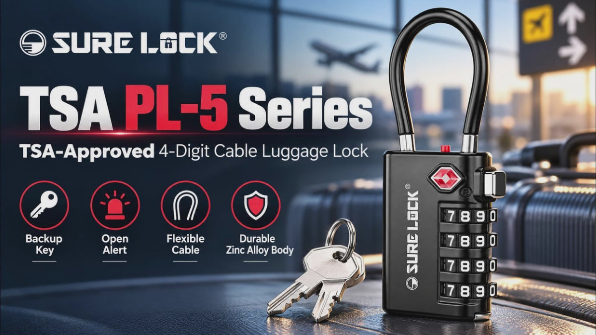 TSA-Approved 4-Digit Cable Luggage Lock with Backup Key & Open Alert (Black)