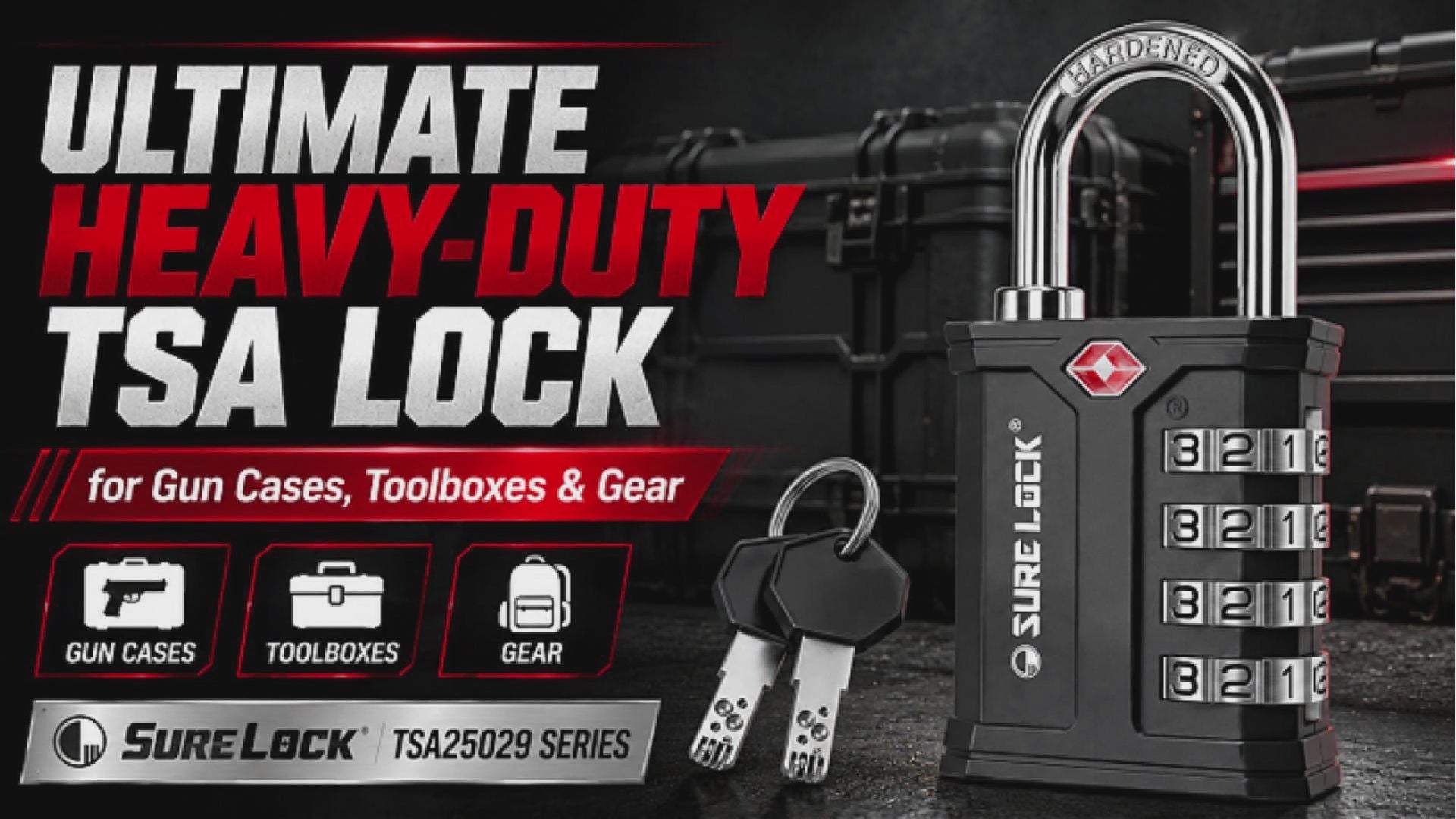 SureLock Heavy Duty TSA Padlock for Pelican Cases & Gun Cases, Black Pack