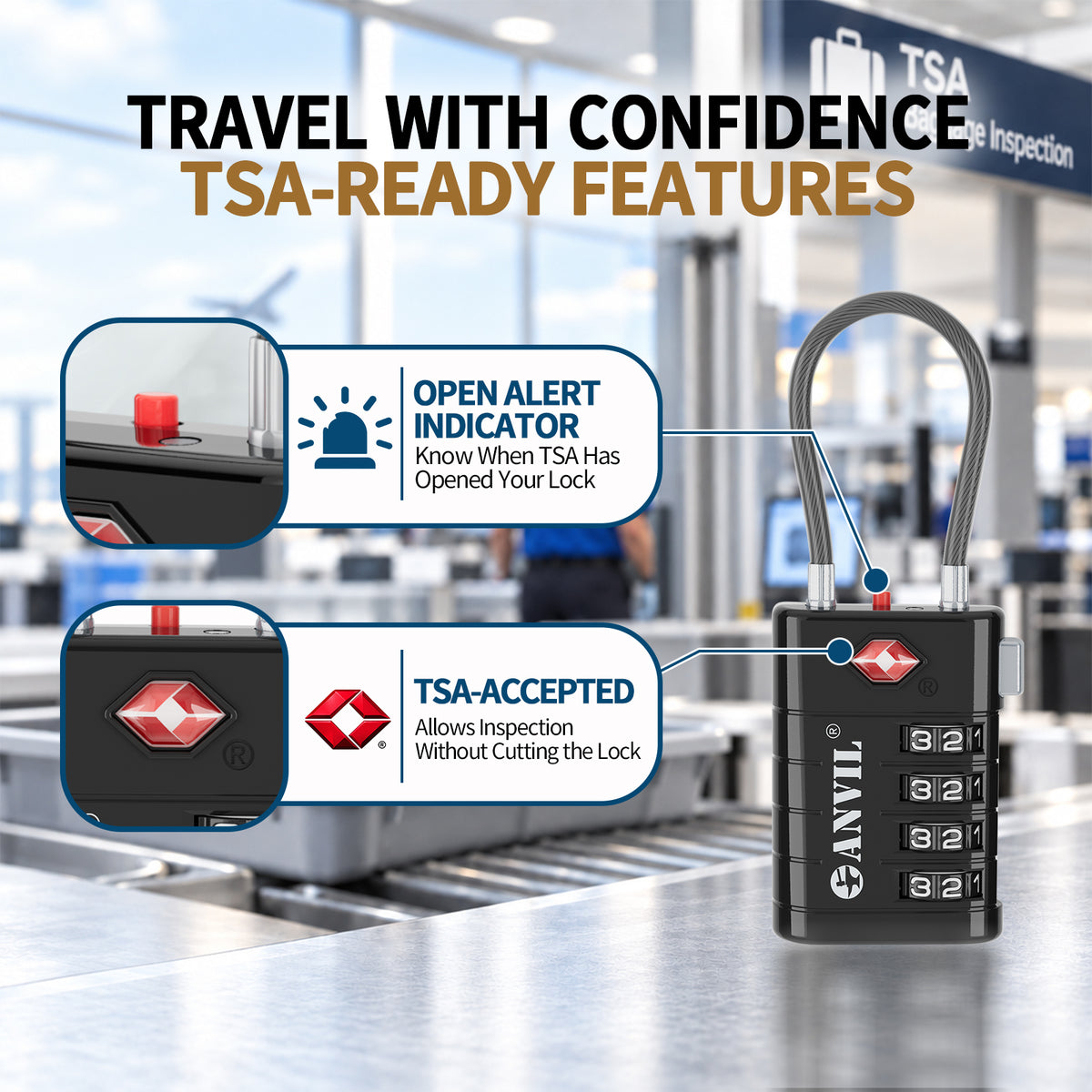 Pack de negocios: 4 candados ANVIL TSA